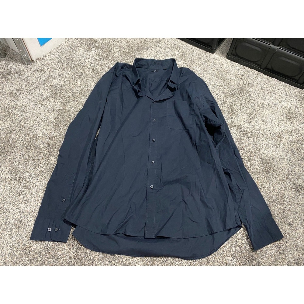 Uniqlo Button Up Long Sleeve Pocket Solid Navy Blue XL Excellent